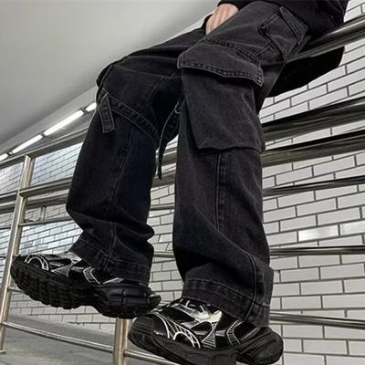 Jeseň a zima Nové japonské kombinézy Džínsy Muži a ženy Americké retro High Street Micro-la prané široké rovné nohavice