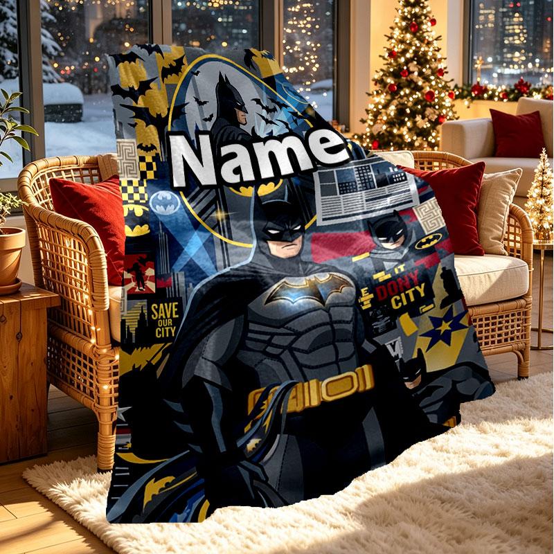 Custom Name Personalized Batman Print Blanket, Home Decor, Bedroom, Sofa, Camping, Couch, Gifts for Birthday Christmas