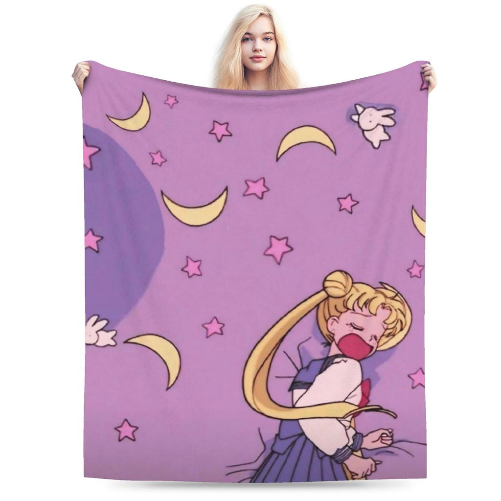 Sailor Moons Flannel Blanket Winter Soft Durable Bedding Throws for Girls Boys Couch Bed Novelty Bedspread Sofa Bed Cover