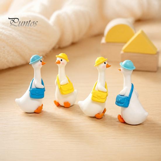 Cute Duck Figurine 4Pcs Mini Goose Figurines, Miniature Geese Statues with Hat & Bag, Tiny Resin Animal Healing Desktop Ornament Micro Landscape