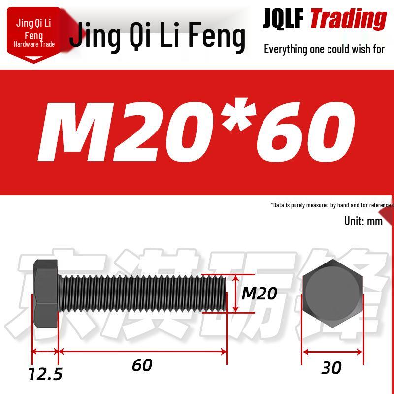 Grade 12.9 Reverse Thread Hex Bolt, M6-M24 High-Strength Blackened Hexagon Screw