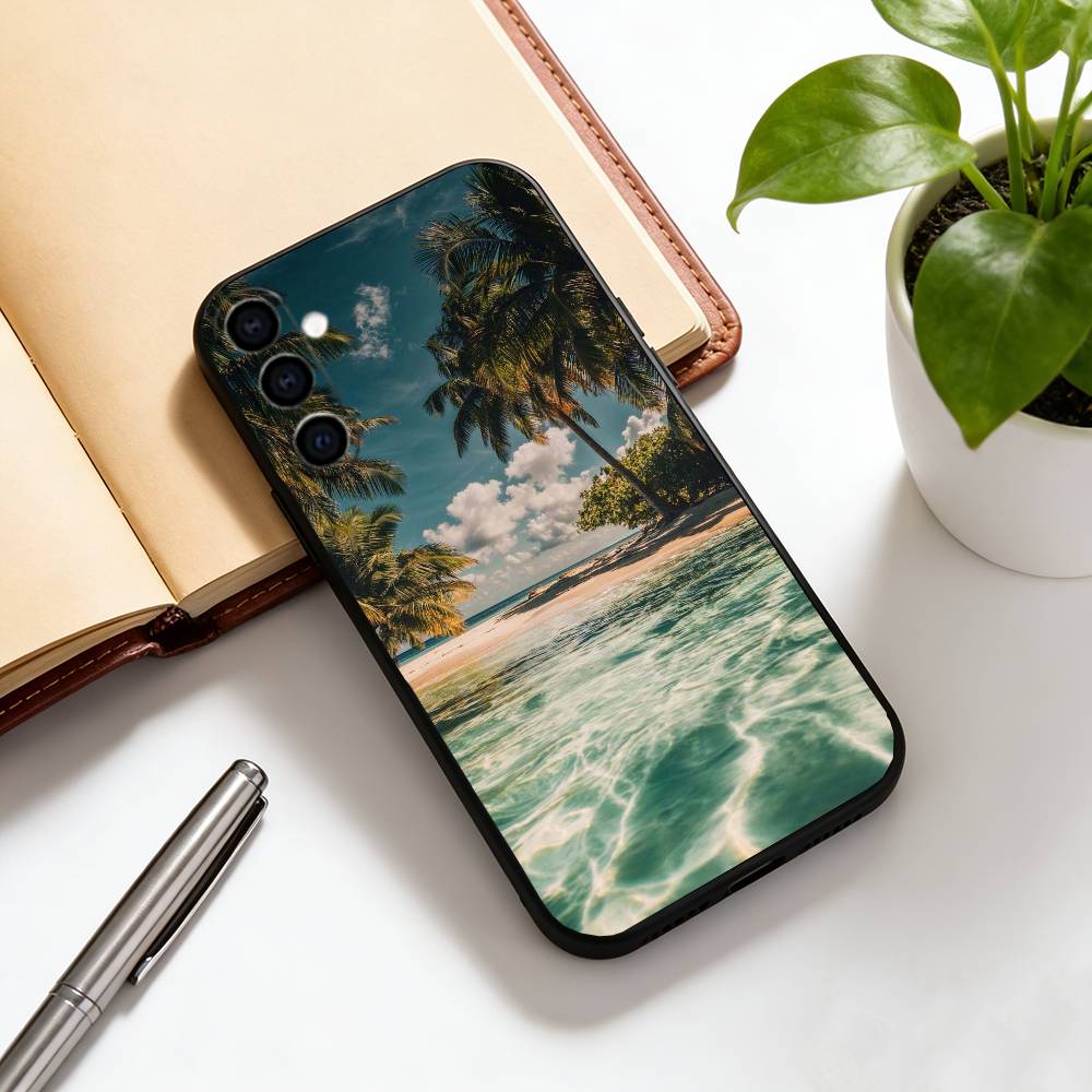 Sea Tropical Palm Trees Beach Phone Case Black Silicone Soft For Samsung Galaxy A73,A72,A71,A70,A53,A52,A51