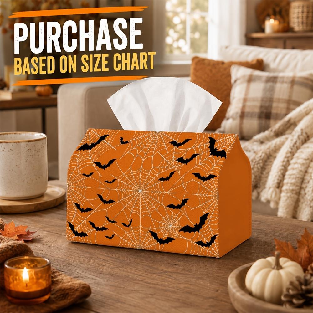 1pc Bat & Spider Web Tissue Box Cover - Spooky Bat-Themed Toilet Paper Holder Cover, Foldable Storage Case Suitable for for Halloween Decor, Bathtub C