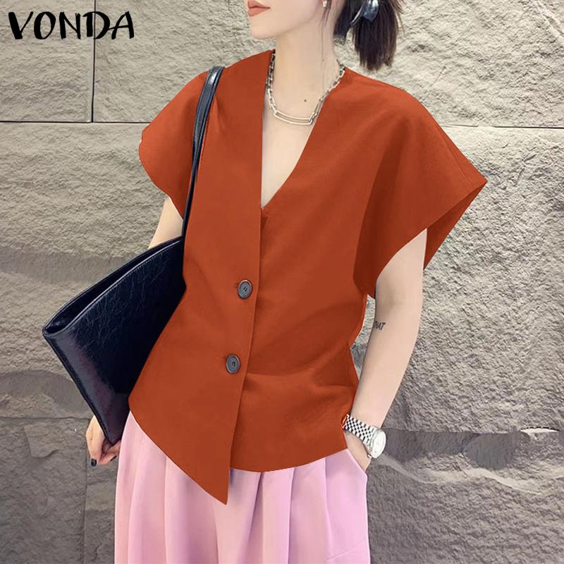

Летняя женская блузка на пуговицах с короткими рукавами VONDA