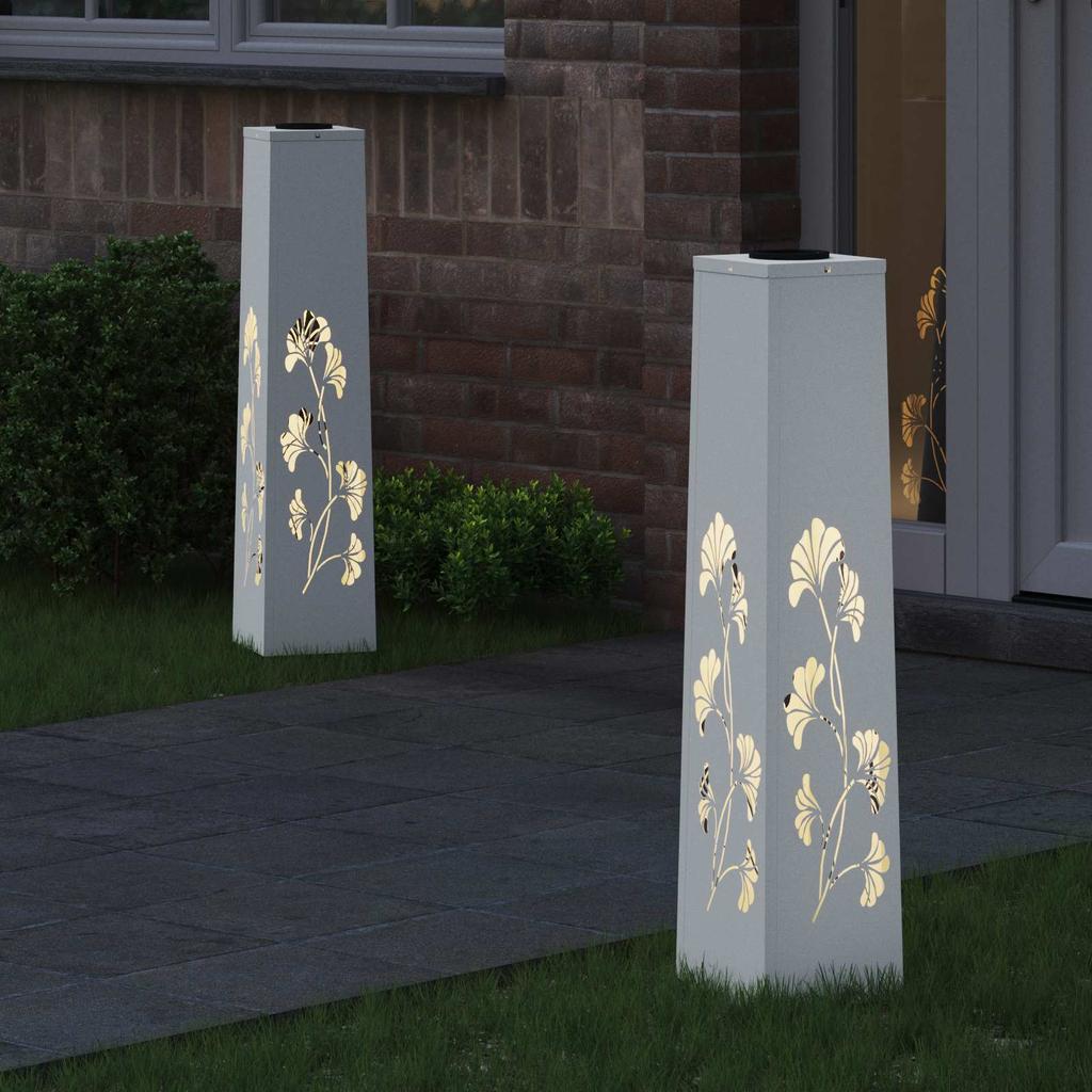 Solar LED Path Light 2 Pcs White Cold Rolled Steel
