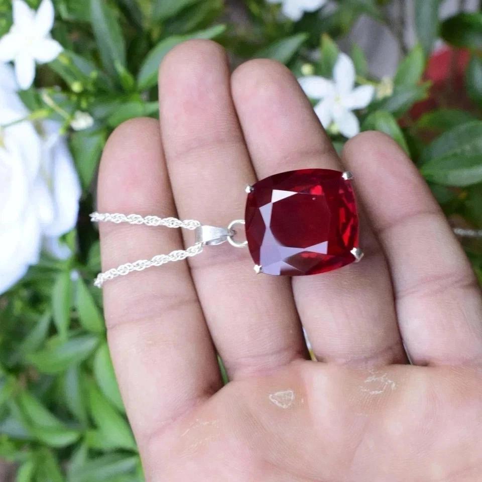 Red Ruby Natural   925 Sterling Silver 25 Ct Pendant Cushion Shape