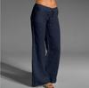 Pantalones Casuales de Algodón Lino para Mujer de Pierna Ancha con Cordón - Talla Grande, Color Sólido