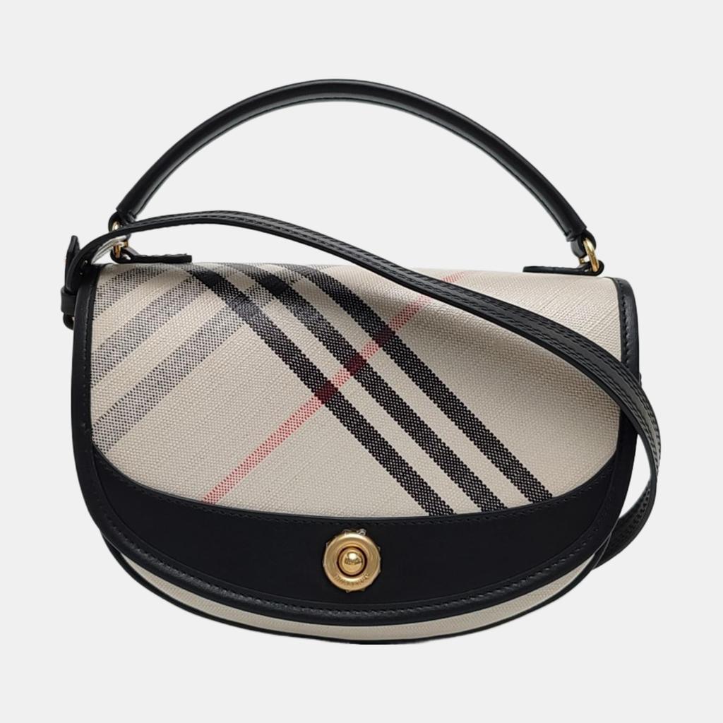 [Pre-Owned] Highlands Metal Accessories Detachable Adjustable Leather Shoulder Strap Cotton Crossbody Handbag - Excellent #1X3I7MK