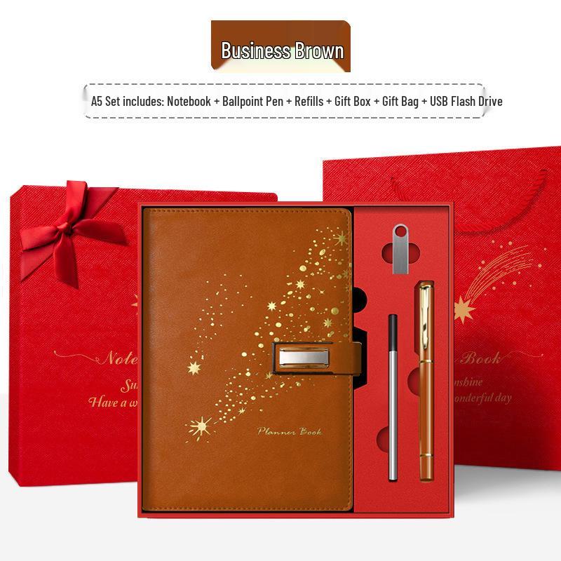 Set de regalo de cuaderno Star Double Line 2026: Libro de registro de reuniones de negocios y oficina de mayor grosor