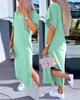 2024 Summer Women's Solid Color Short Sleeve Round Neck Slit Hem Dress