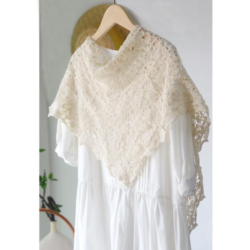 Johnature Handmade Crochet Triangle Scarf Versatile Spring Summer Women Solid Color Hollow Shawl Scarf