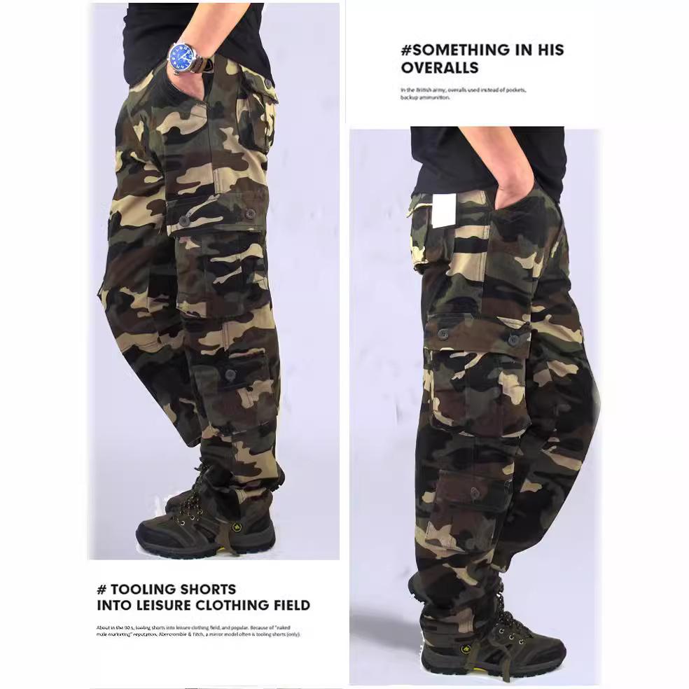 Herren Armygrün Camouflage Lässige Weite Gerade Hose - Übergröße Outdoor Sport Overalls