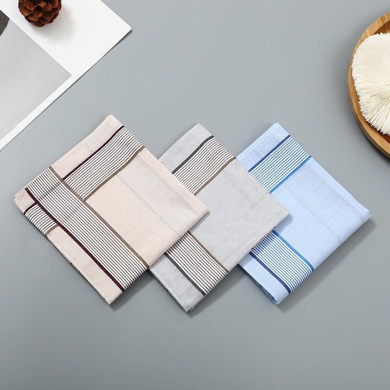 3Pcs 40x40cm Vintage Plaid Striped Woven Polyester Cotton Men Handkerchiefs Sweat Wiping Square Towels Soft Absorbing