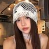 Cute Lace Beanies Hat Hollow Out Flower Knitted Hat Sweet Crochet Flower Hat  Apparel Accessories
