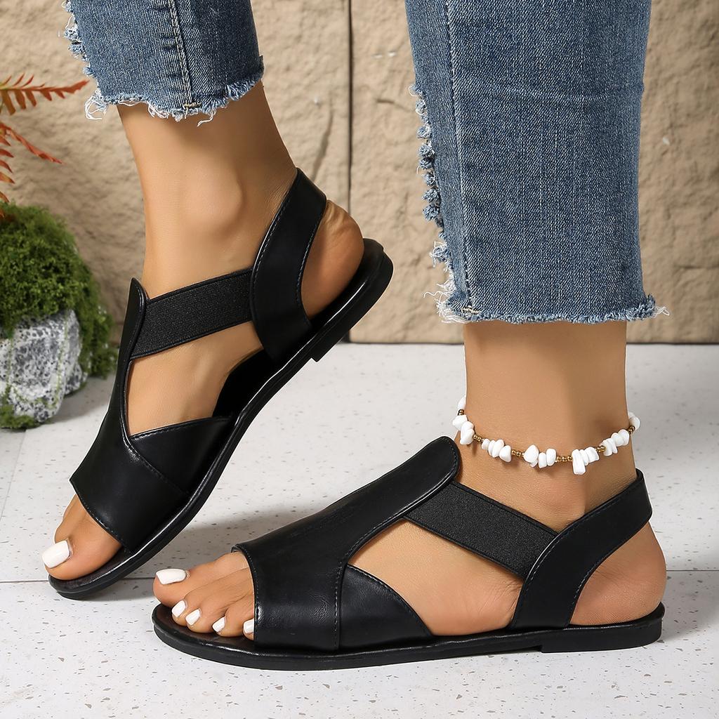 Fashion 2025 Fashion Flat Heel Women Sandals Plus Size 36-43 Summer New Sewing Detail Peep Toe Beach Shoes Casual Ladies Roman Sandals