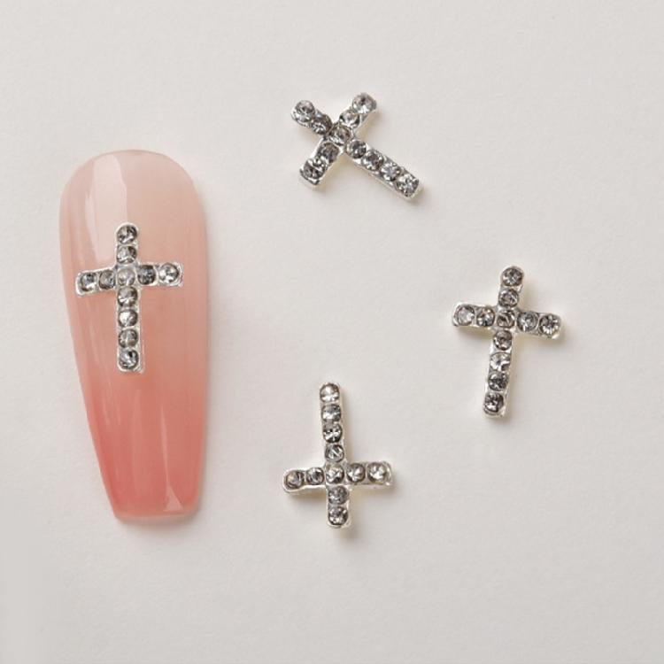10Pcs Retro Cross Nail Charm Alloy Rhinestones Cross Charms Punk Gothic Nail Art