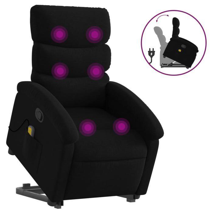 VidaXL Fauteuil de massage inclinable Noir Tissu, fauteuil inclinable élévateur, fauteuil inclinable pour personnes âgées, 3203992