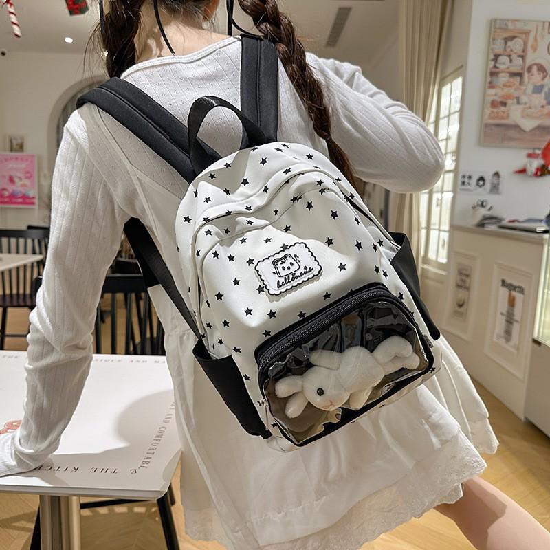 Two-dimensional Transparent Pain Bag Girls Traveling Light Backpack Primary School Students Cute Cross-border Fresh Travel