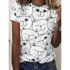 Summer Cute Cartoon Cat T-Shirts Women Short Sleeve Round Neck T Shirt Tees Harajuku Y2K Top Female Clothing