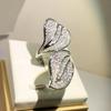 Silver Exaggerated Micro-set Zircon Ring Temperament Large Willow Leaf Full Diamond Ring Female Party Wedding Jewelry Gift