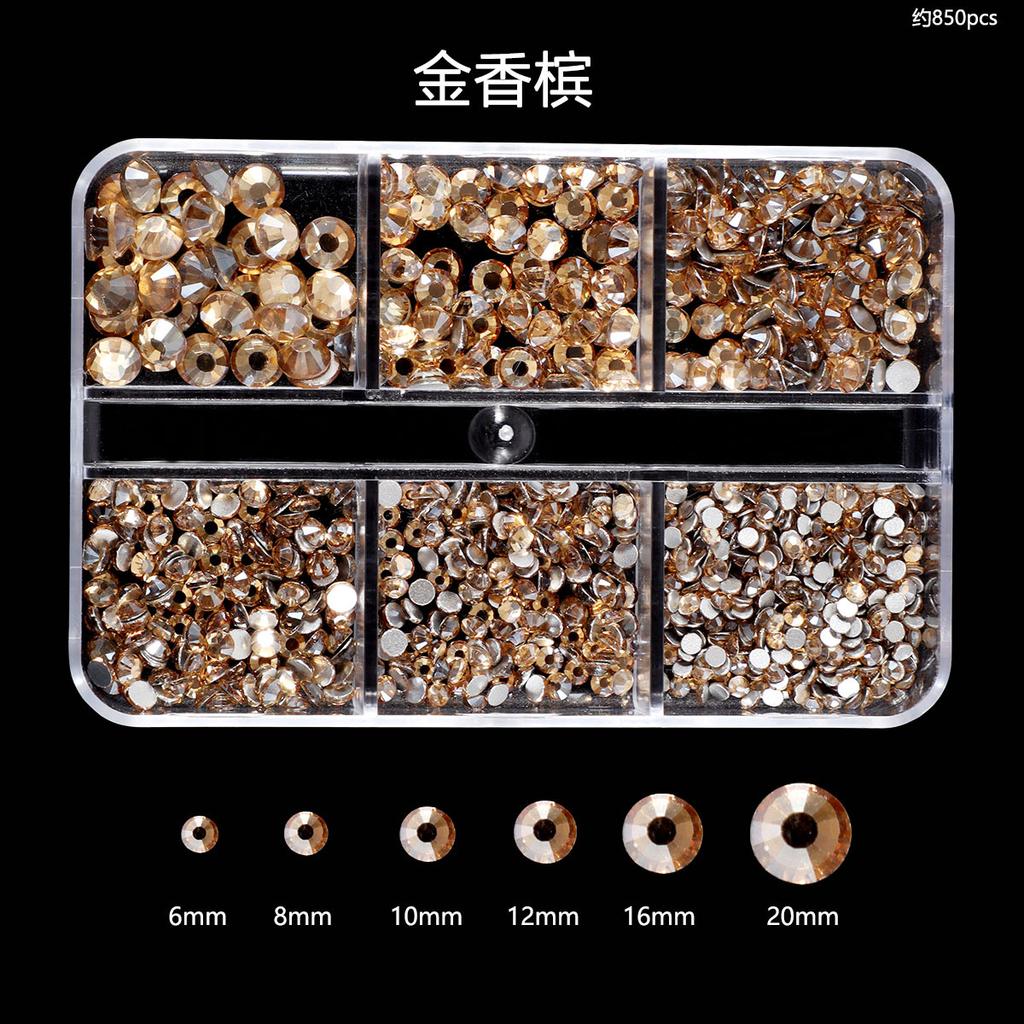 Nail Art Diamond 6 Grid Glass Flat Bottom Round Diamond Crystal Transparent Ab Mixed Color Large And Small Mixed Decoration