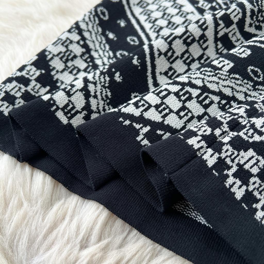 Letní dámský vintage barokní potisk přehlídkový dvoudílný set pletený svetr pulovr tílko topy a bodycon pouzdrová sukně outfity