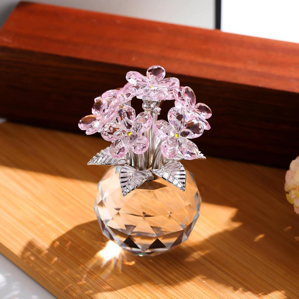 Różowa Kryształowa Figurka Kwiatu Niezapominajki, Idealna na Urodziny Kobiet, Śluby lub Prezenty Rocznicowe dla Przyjaciółek i Sióstr