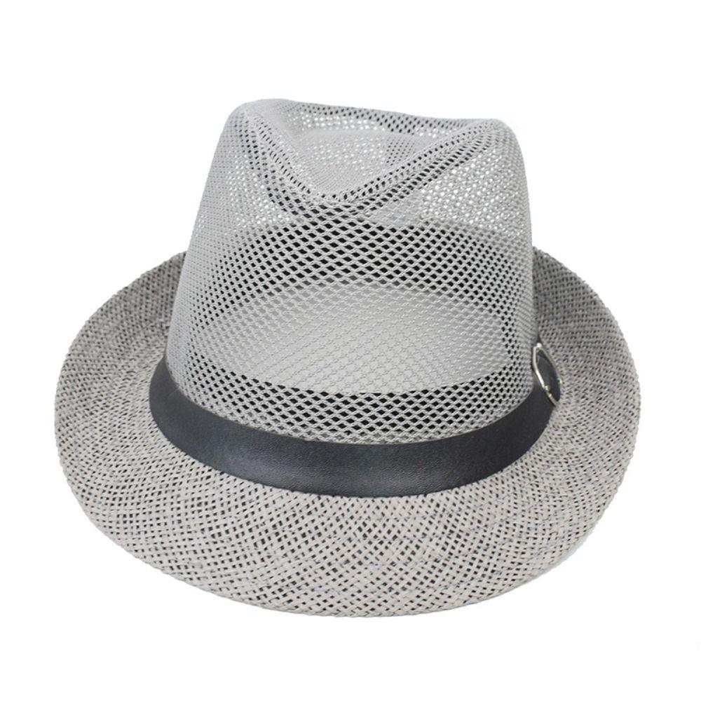 Wide Brim Men Straw Panama Hat Fashion Brethable Sunscreen Summer Beach Cap Mesh Lightweight Sun Cap