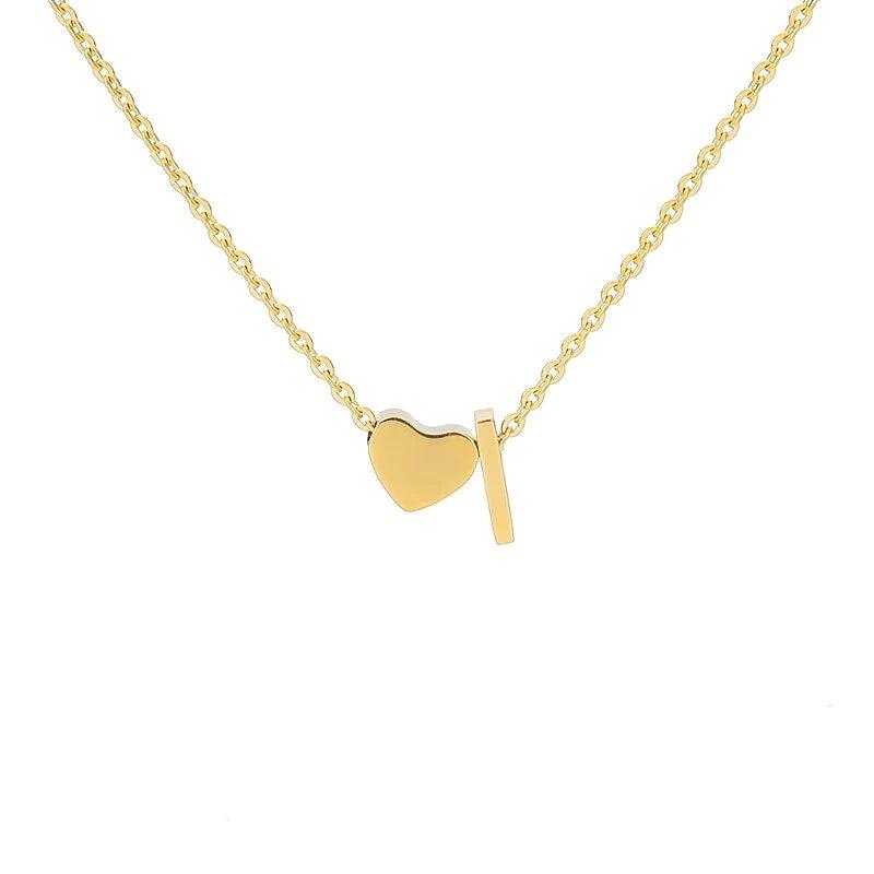 Stainless Steel Gold Heart & Alphabet Bead Necklace A-Z