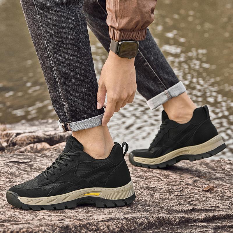 Men's Breathable Genuine Leather & Mesh Hidden Elevator Casual Sneakers Lift Outdoor Sports Work Hiking Height Increasing Shoes