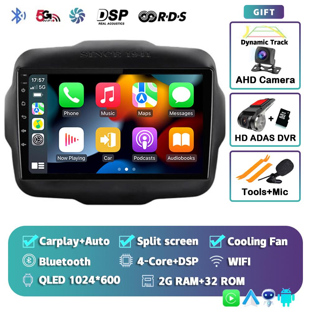 Android14 Carplay Car Radio For Jeep Renegade 2016 2017 2018 2019 2020 Multimedia Player GPS Stereo Navigation WIFI+4G Video DSP