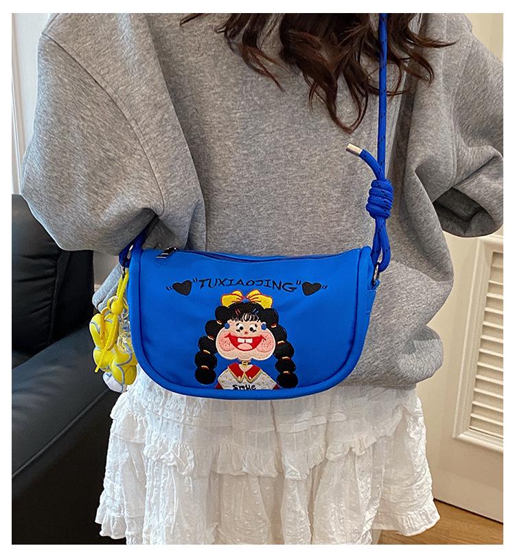 Cartoon Graffiti Canvas Crossbody Bucket Bag - Illustration Design Handbag