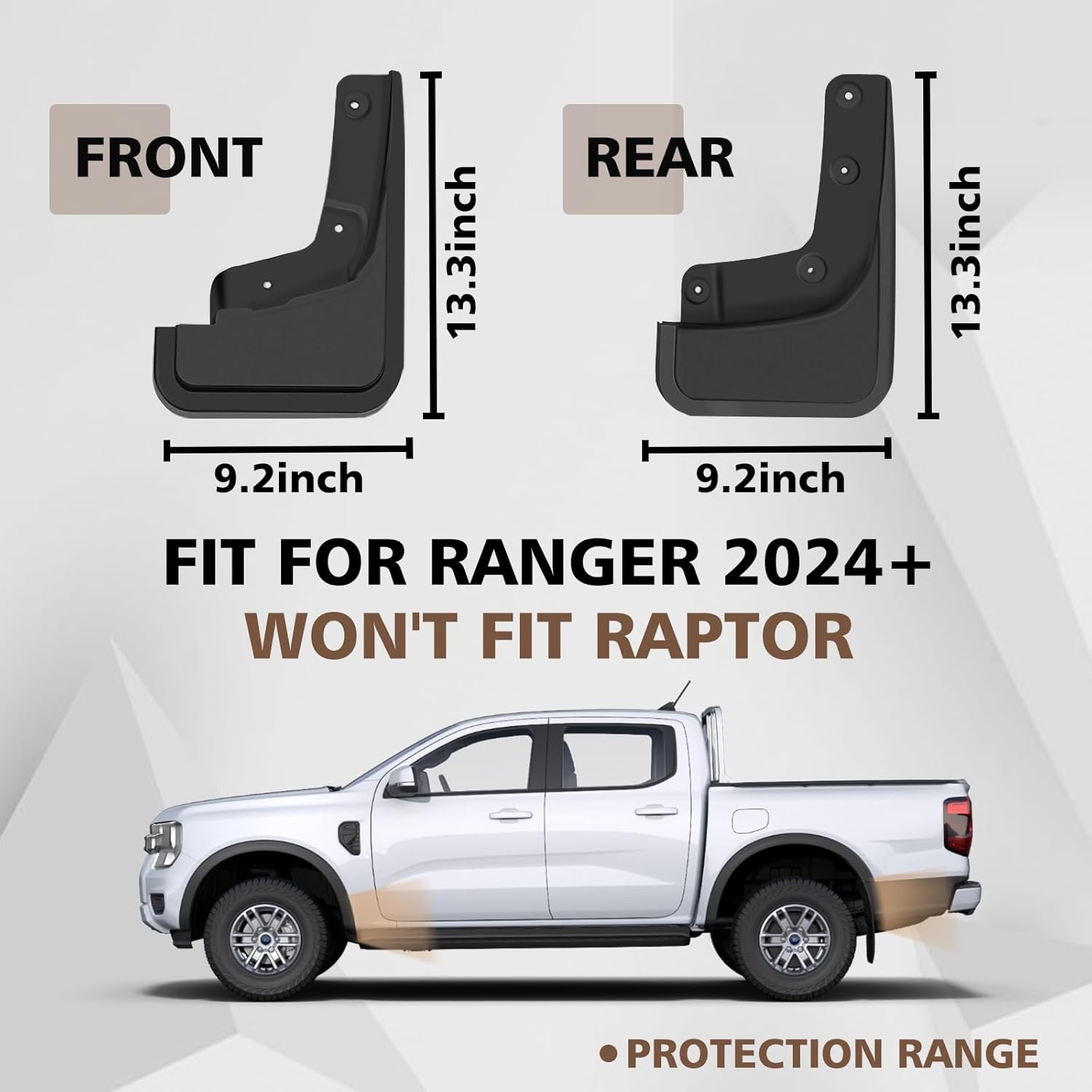 Muslogy Mud Flaps Splash Guards Compatible with Ford Ranger 2024 2025 Accessories Auto Parts Heavy Duty Fender Front & Rear Mudguard 4PCS Fit Ranger