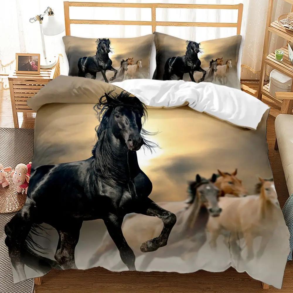 Horse Duvet Cover Set Horse Running In Starry Sky Print Twin Bedding Set for Adults Animal Queen King Size Polyester Qulit Cover