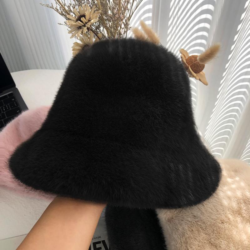 Imitation Mink Mink Hair Bucket Hat Female Autumn and Winter Warm White Plush Bucket Hat Female Winter Washbasin Hat