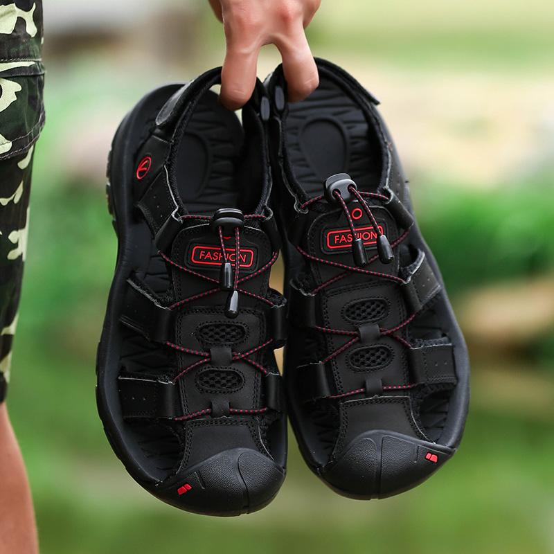 Classic Mens Sandals Summer Genuine Leather Sandals Men Outdoor Casual Lightweight Roman Sandals Fashion Beach Sneakers