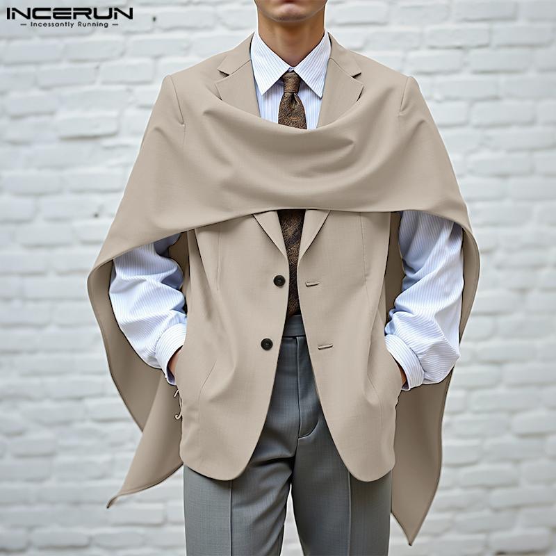 INCERUN Oversized Men Swing Collar Long Sleeve Irregular Cross Loose Thin Blazer Coats