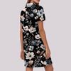 Women's Casual Fashion Lapel Floral Print Dress Short Sleeve V Neck Short Skirt