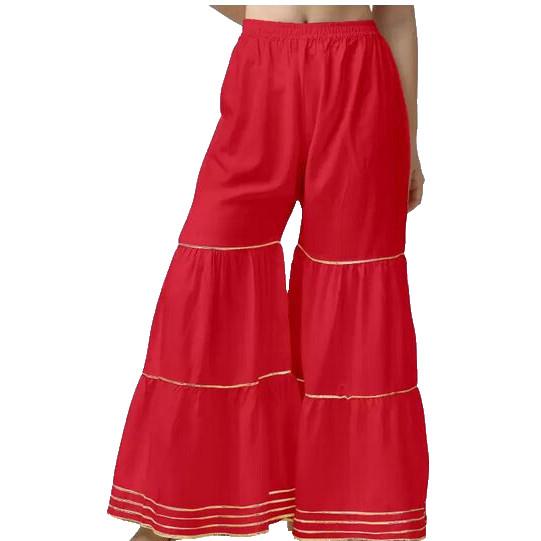 @ Indian Traditional Red Cotton Sharara Palazo With Golden Stripes v198 MJ-232-60%OFF