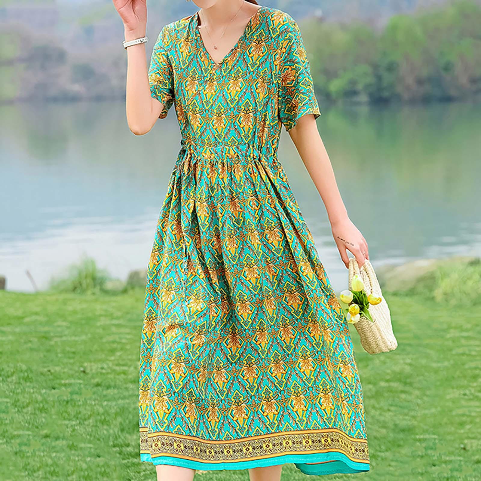 

Женское повседневное платье с карманами и v-образным вырезом с короткими рукавами и принтом XXL зелёный