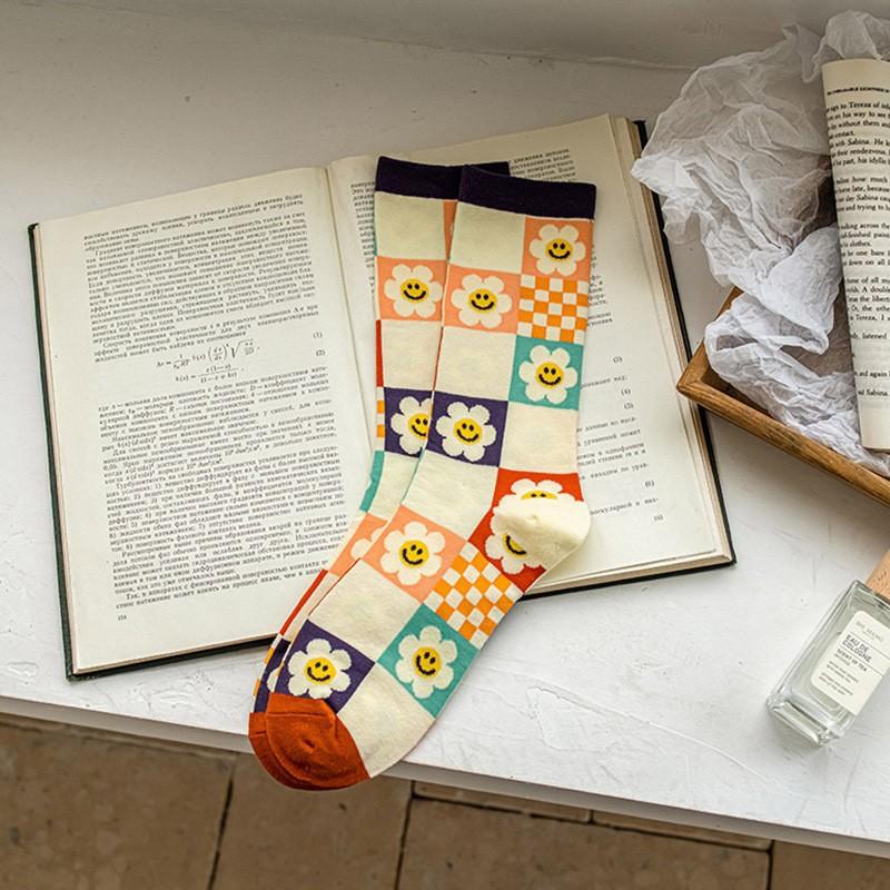 Women's Mid-calf Socks, All-season Styles, Cute, Stacked Socks, Trendy Diamond-shaped, Country-style Cartoon Socks