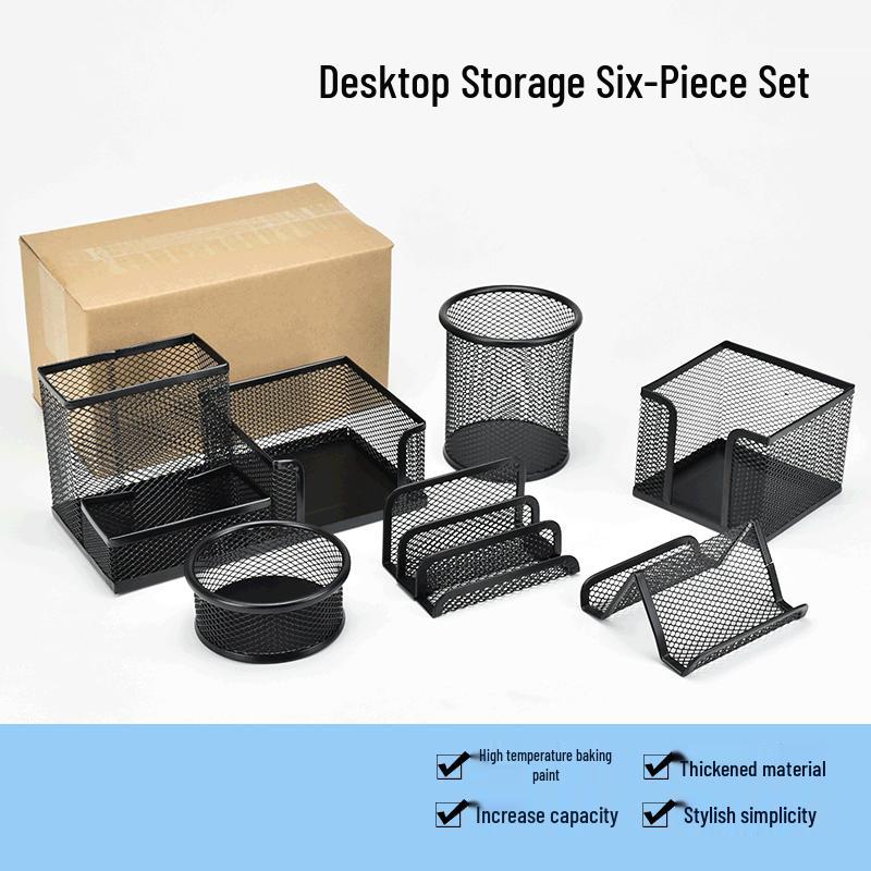 Iron Mesh Multifunctional Pen Holder - Creative Desktop Stationery Organizer for Office & Student Use