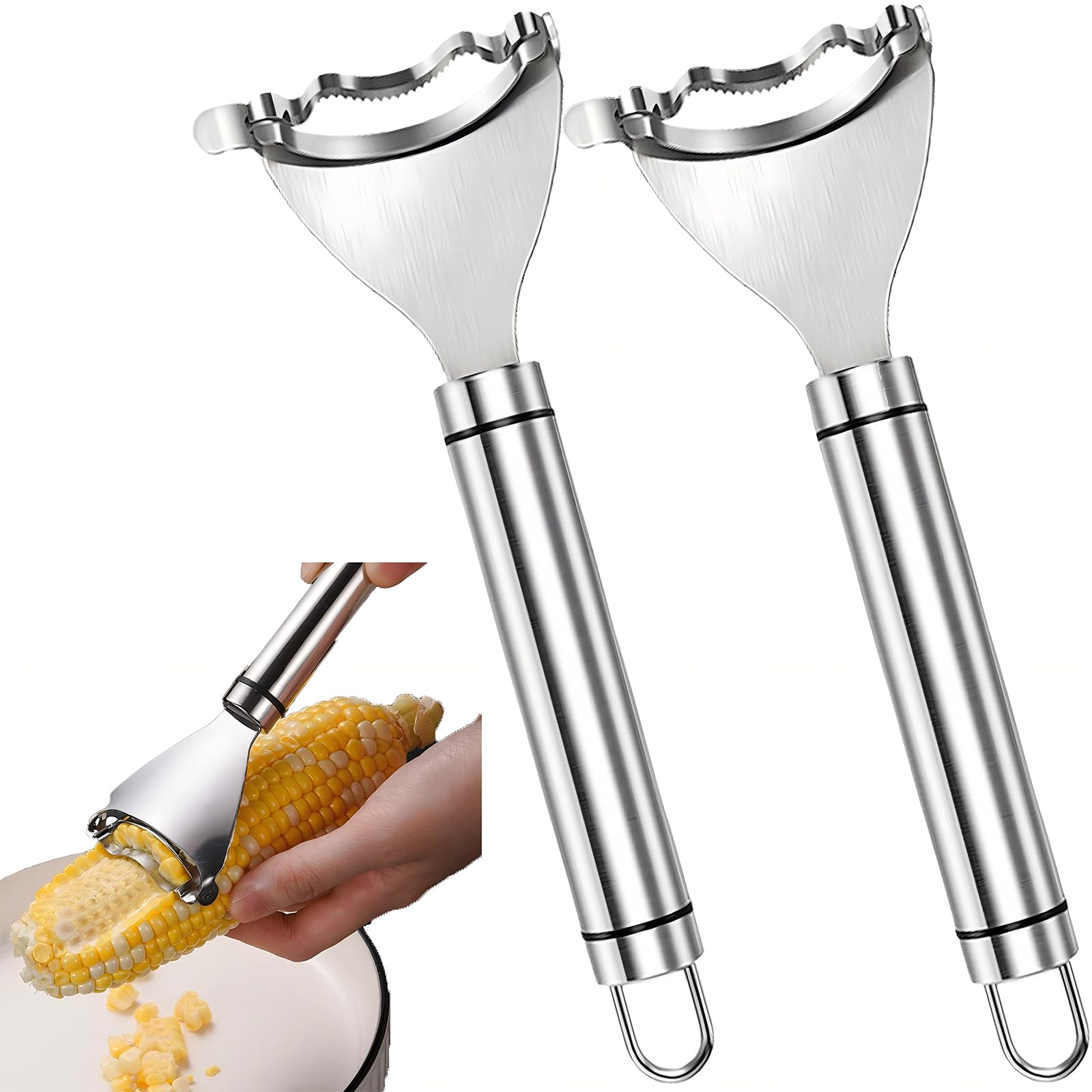 

JUJUGO Кукуруза Зерно Кукурузы Нержавеющая Сталь Легко Мыть в Посудомоечной Машине Удобный Кухонный Инструмент для Дома Набор из 2 Резак, Удалитель, 304, Использование, Экономия Времени, Безопасный,
