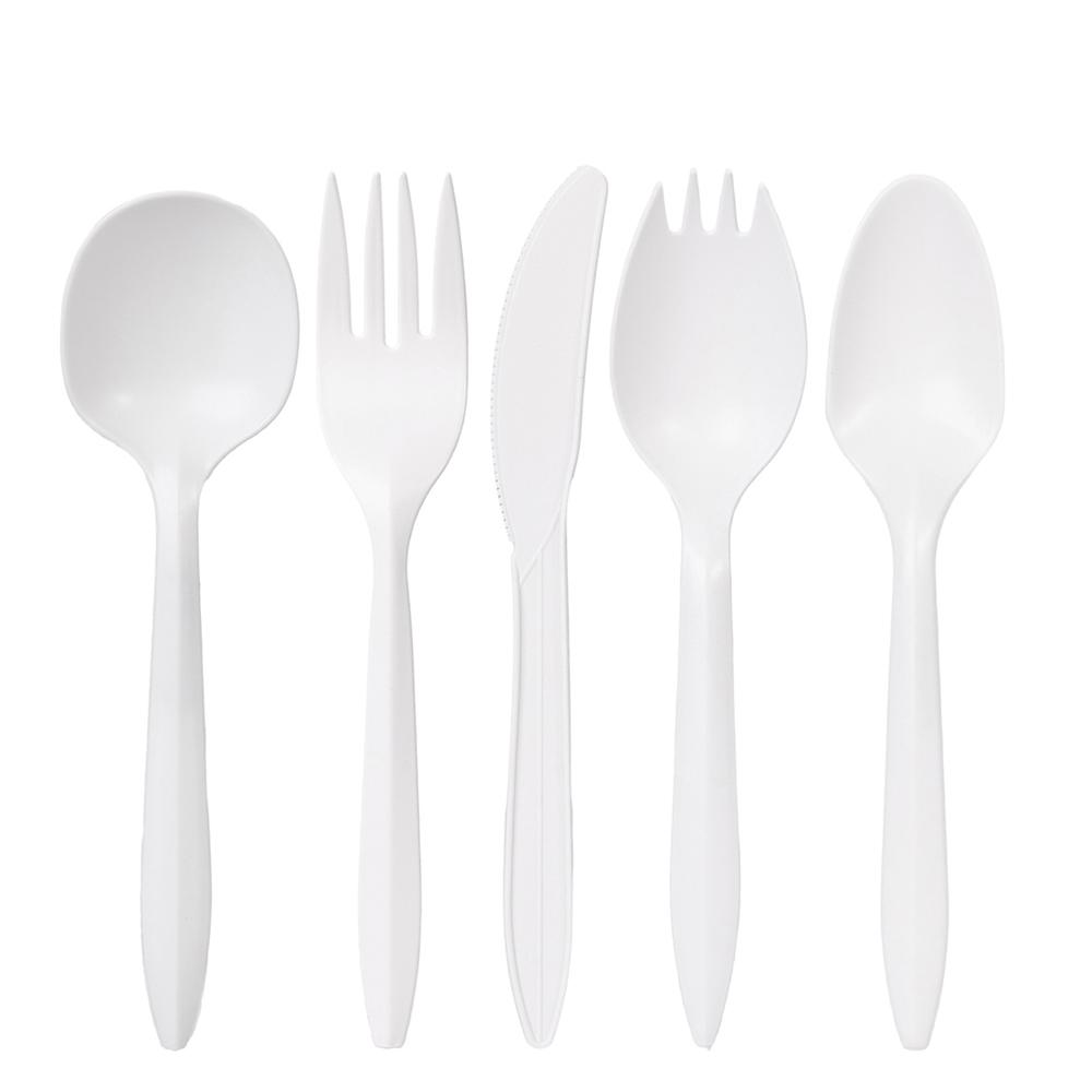 50-5Pcs Disposable Tableware Biodegradable Plastic Soup Spoons Fork Knife for Parties Lunches Picnics Desserts or Appetizers