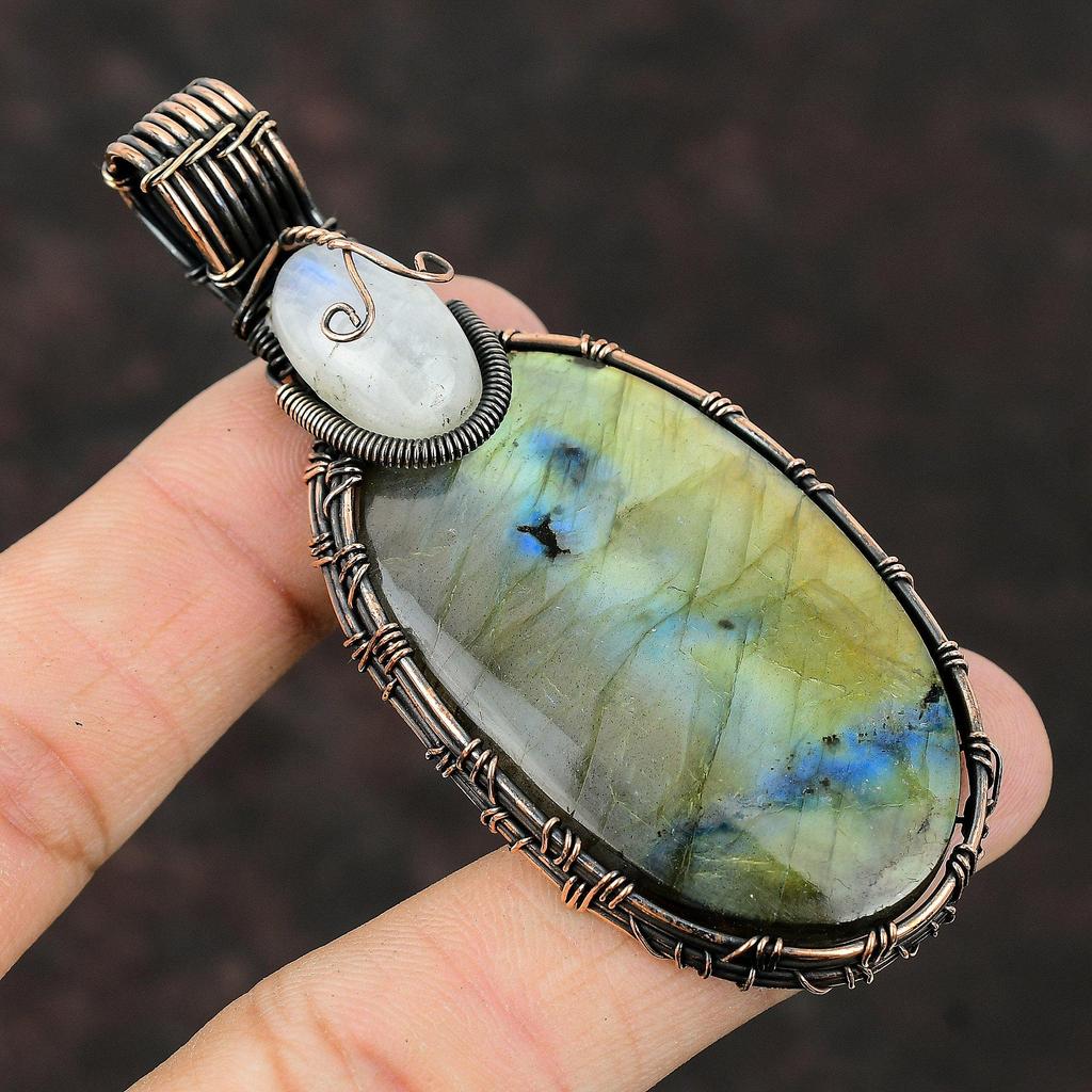 Labradorite Pendant Rainbow Moonstone Pendant Copper Wire Wrapped Pendant Handmade Pendant Gemstone Jewelry Gift For Mother Copper Jewelry