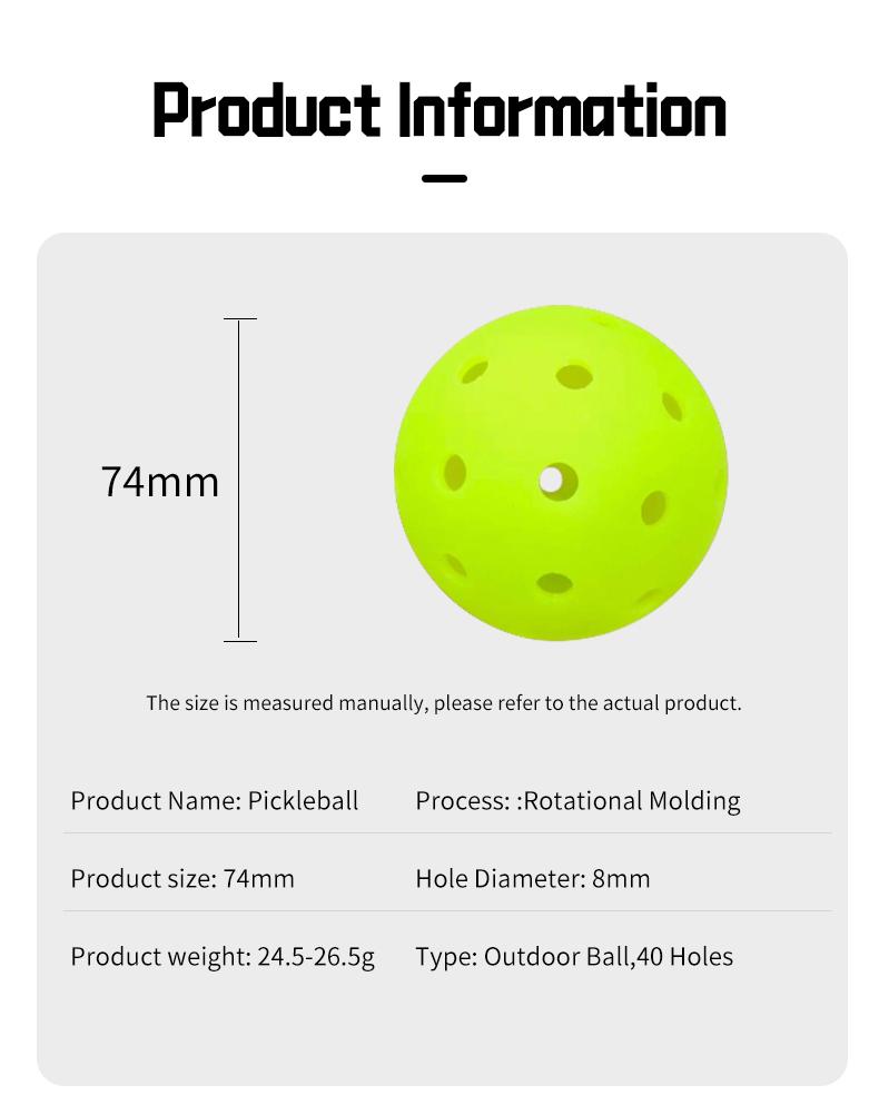 40-Hole Professional Training & Competition Pickleball Ball 74mm Diameter One-Piece Molded PE Rotomolded  Available