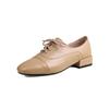 Fashion Women's New Leather Cowhide Spring and Autumn Lace Up Mid Heel Large Comfortable Casual Work Single Shoe