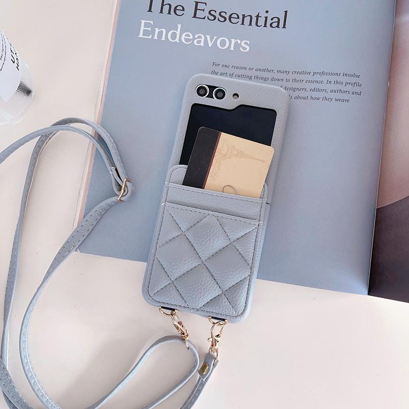Luxus-Leder-Hals-Schultergurt-Crossbody-Brieftasche für Samsung Galaxy Z Flip 5 Z Flip 4 Z Flip 3 Kartensteckplatz-Abdeckung