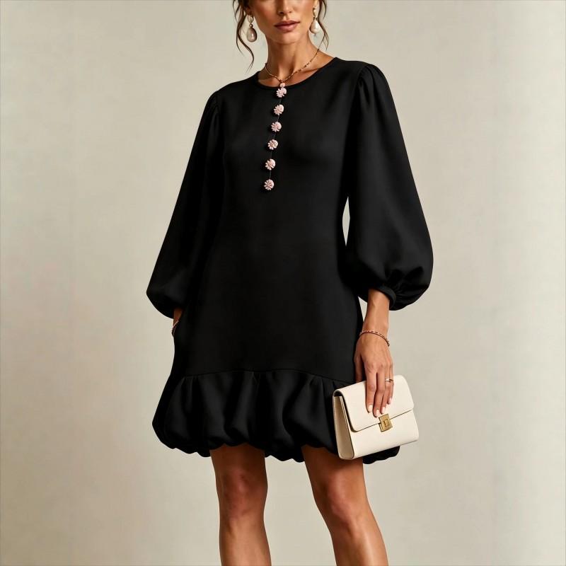 2026 Floral Button Loose Ruffled Lantern