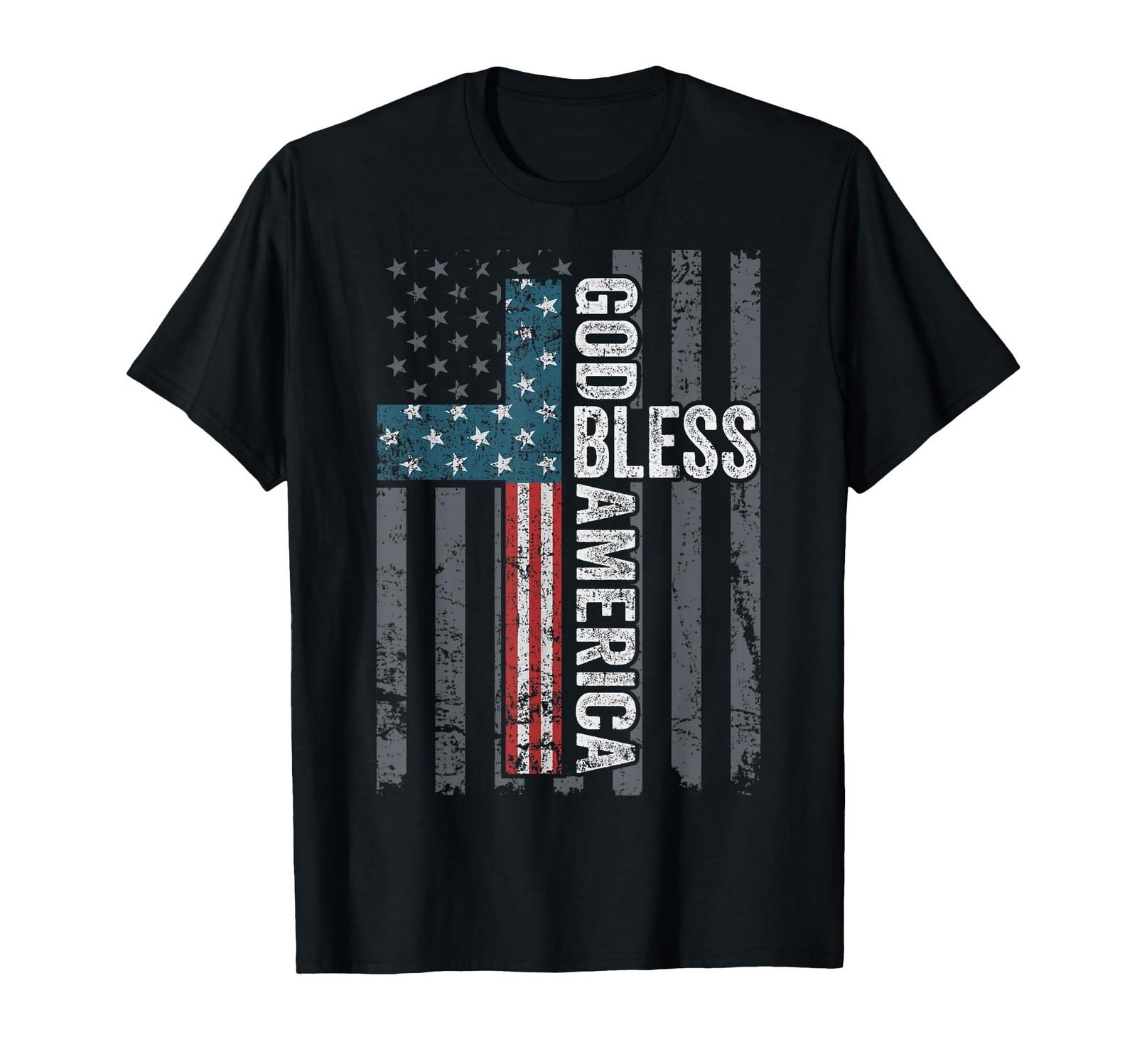 God Bless America - Patriotic Christian Cross USA Flag T-Shirt S